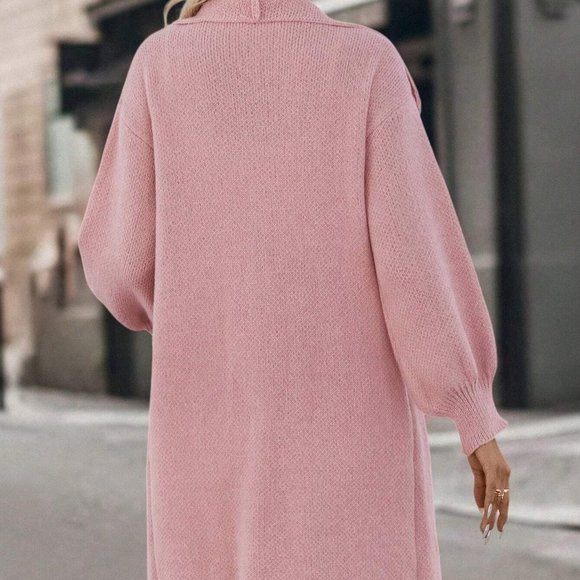 Pink Preppy Womens Waterfall Collar Open Front Drop Shoulder Cardigan - Picture 3 of 5